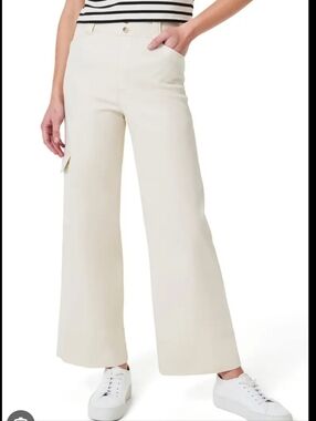 Spanx Stretch Cotton Blend Twill Ankle Cargo Pants Cream White Women's Size M
